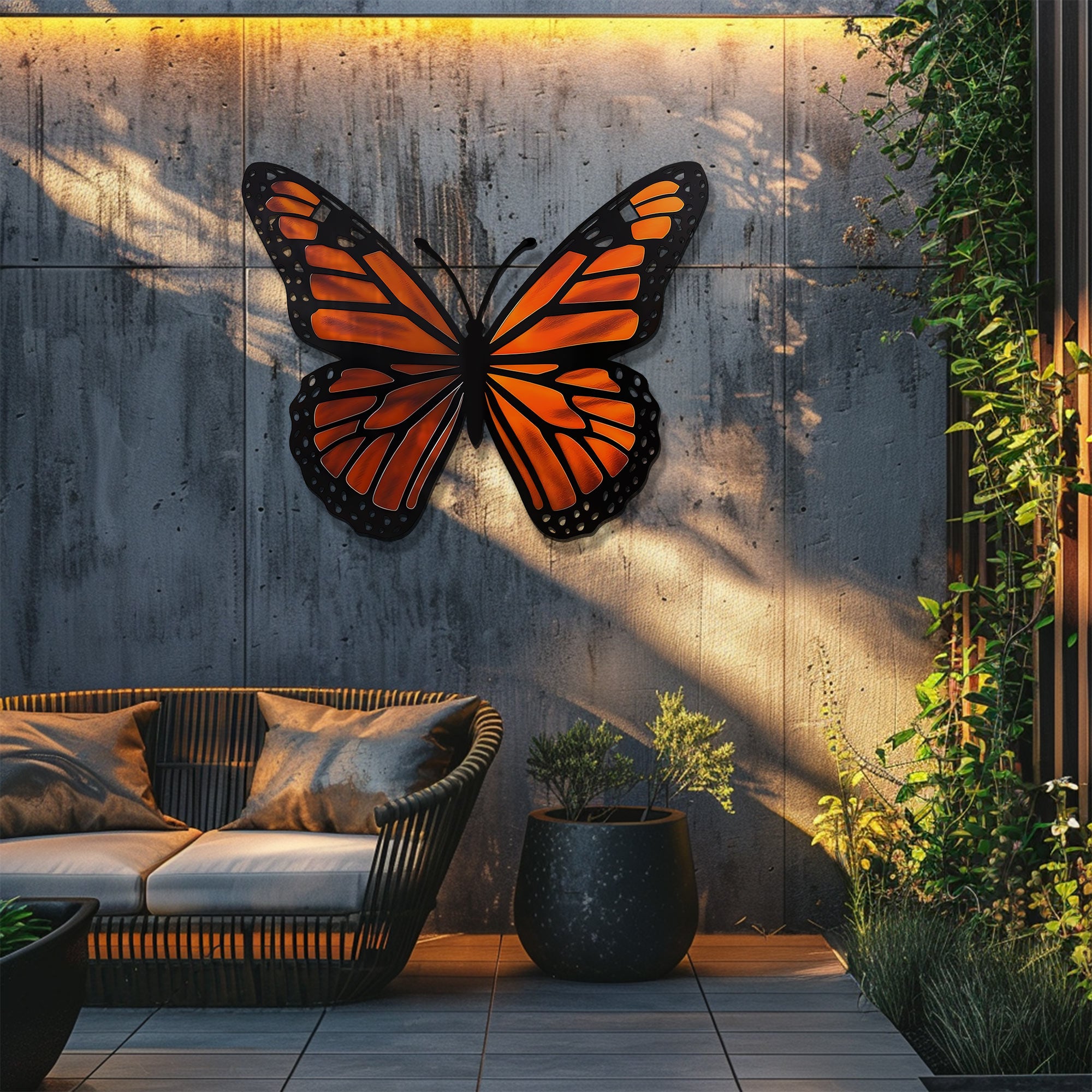 Monarch Butterfly Metal Wall Art – 2D UV Printed Aluminum Orange Black Garden Decor