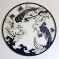 Blue White Koi Fish Circle Metal Wall Art – 2D UV Printed Aluminum Zen Decor