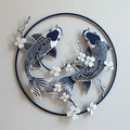 Blue White Koi Fish Blossom Metal Wall Art – 2D UV Printed Aluminum Zen Decor