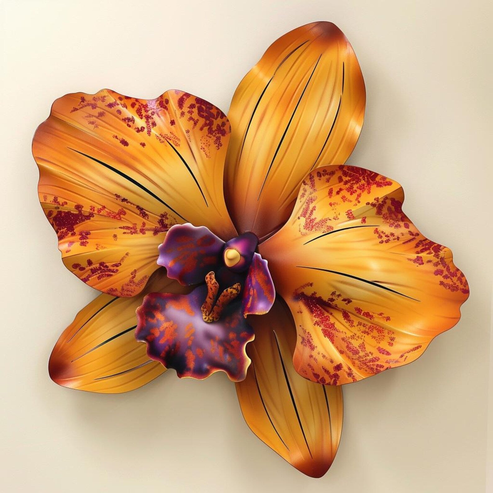 Golden Orchid Flower Metal Wall Art – 2D UV Printed Aluminum Floral Decor