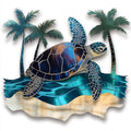 Tropical Sea Turtle & Palm Trees Metal Wall Art – 2D UV Printed Aluminum Coastal Beach Decor