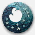 Ocean Wave & Starfish Circle Metal Wall Art – 2D UV Printed Aluminum Coastal Swirl Decor