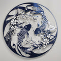 Two Koi Fish Circle Metal Wall Art – 2D UV Printed Aluminum Japanese Decor