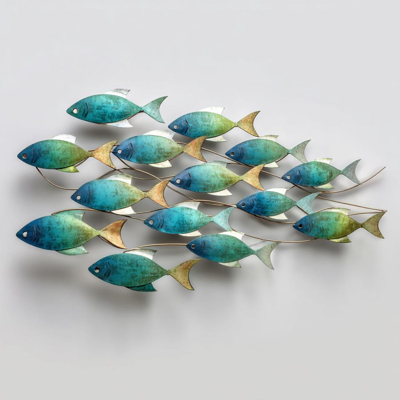 School of Fish Metal Wall Art – 2D UV Printed Aluminum Coastal Ocean Decor