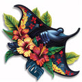Tropical Floral Swordfish Metal Wall Art – Hibiscus Coastal Ocean Decor