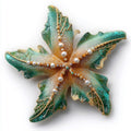 Green Gold Starfish Metal Wall Art – 2D UV Printed Aluminum Coastal Decor