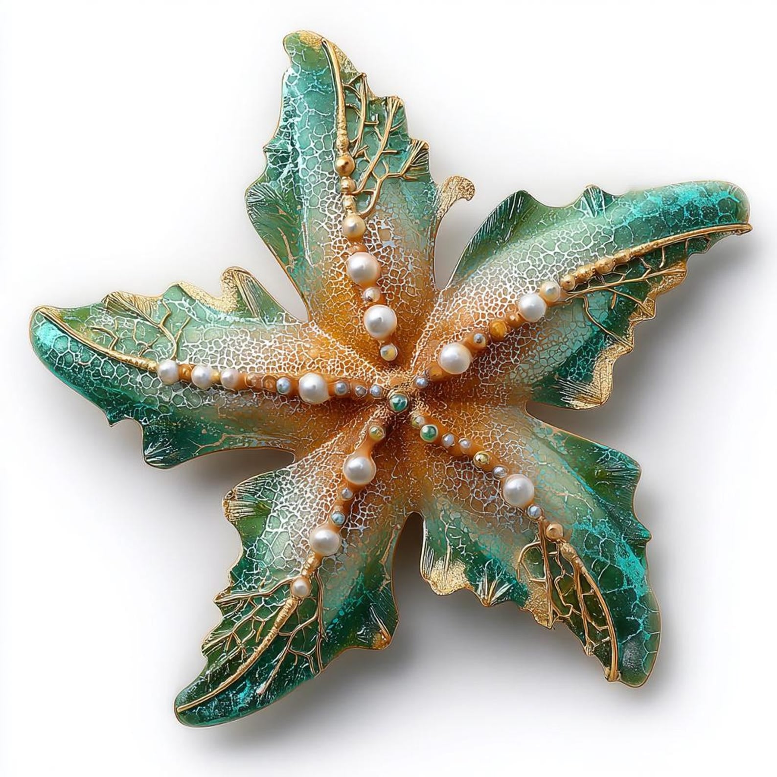 Green Gold Starfish Metal Wall Art – 2D UV Printed Aluminum Coastal Decor