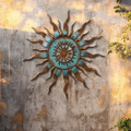 Turquoise Compass Sun Metal Wall Art – 2D UV Printed Aluminum Patio Decor
