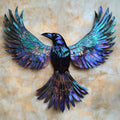 Blue Iridescent Raven Metal Wall Art – 2D UV Printed Aluminum Gothic Bird Decor