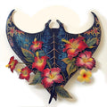Floral Manta Ray Metal Wall Art – Tropical Hibiscus Coastal Ocean Decor
