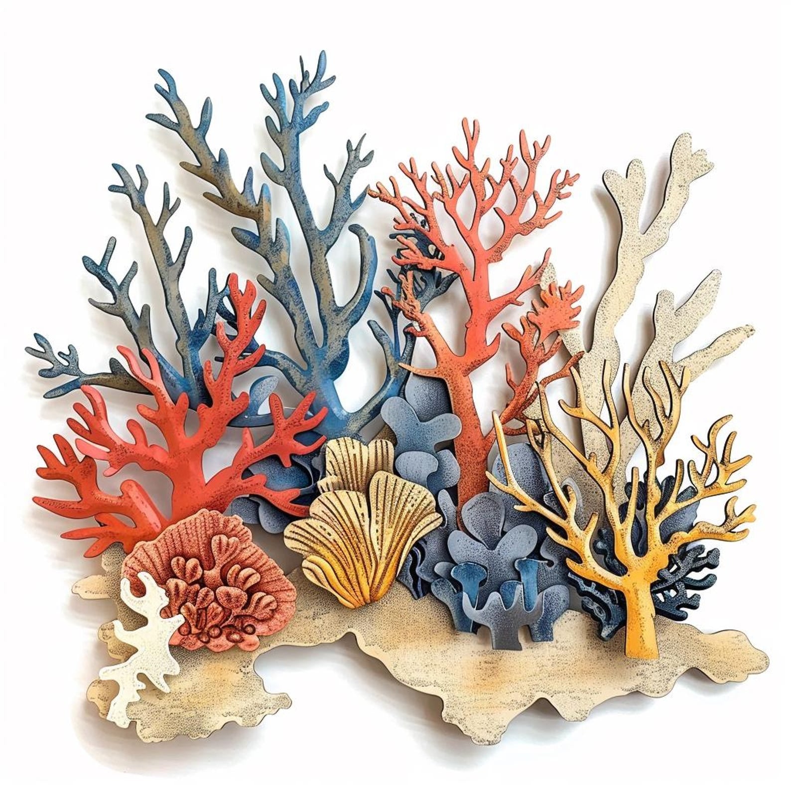 Colorful Coral Reef Metal Wall Art – 2D UV Printed Aluminum Coastal Decor
