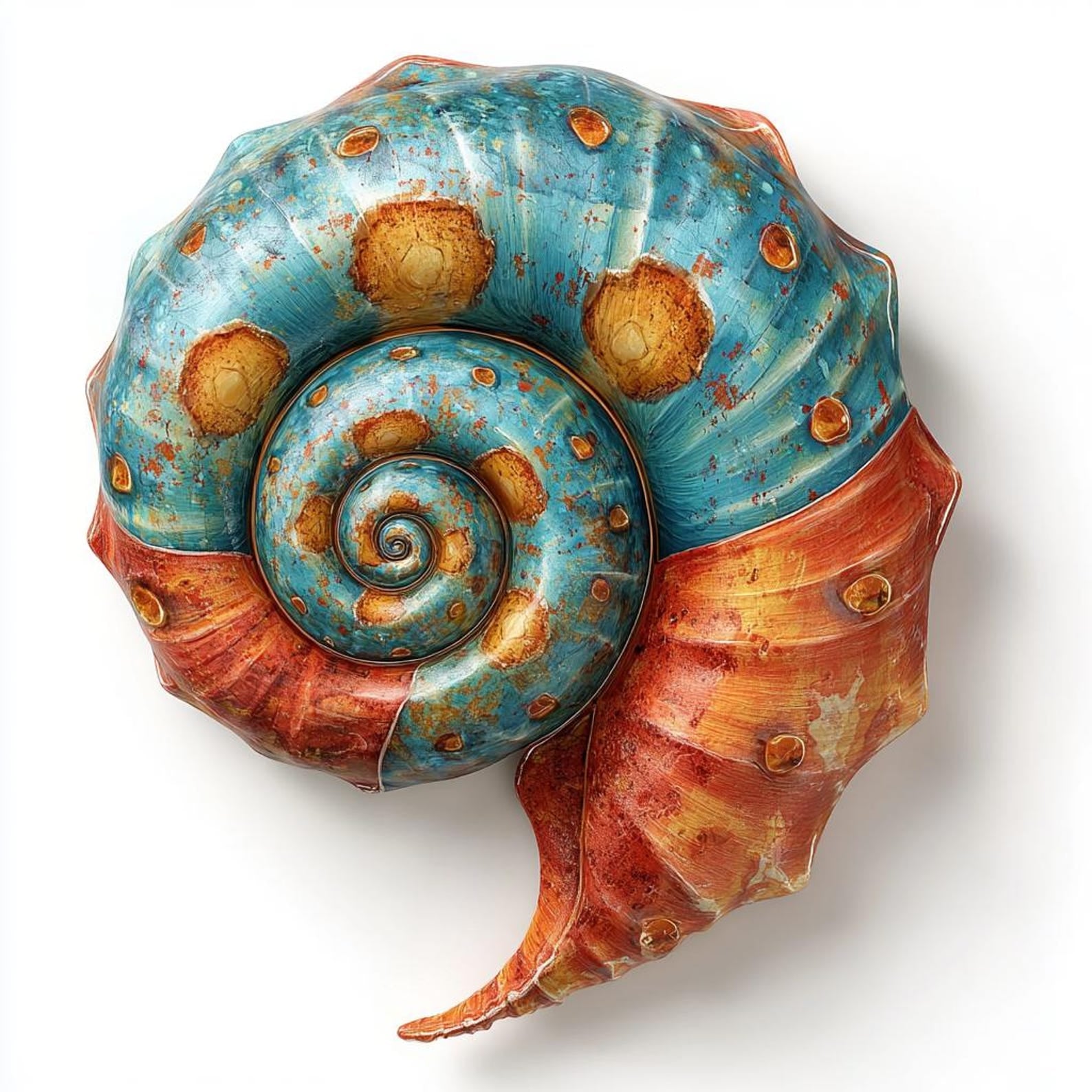 Colorful Spiral Seashell Metal Wall Art – 2D UV Printed Aluminum Coastal Ocean Decor