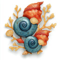 Blue Spiral Seashell Coral Metal Wall Art – 2D UV Printed Aluminum Coastal Ocean Decor