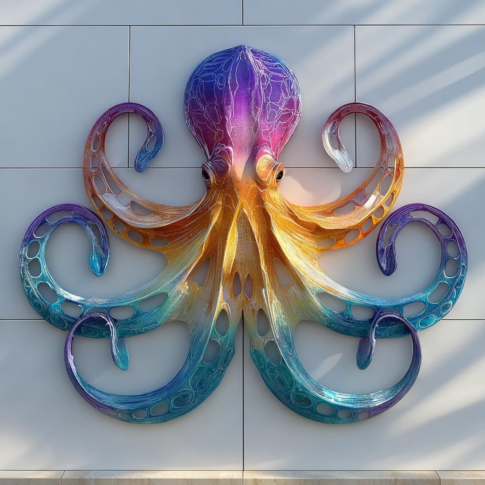 Rainbow Octopus Metal Wall Art – 2D UV Printed Aluminum Coastal Decor