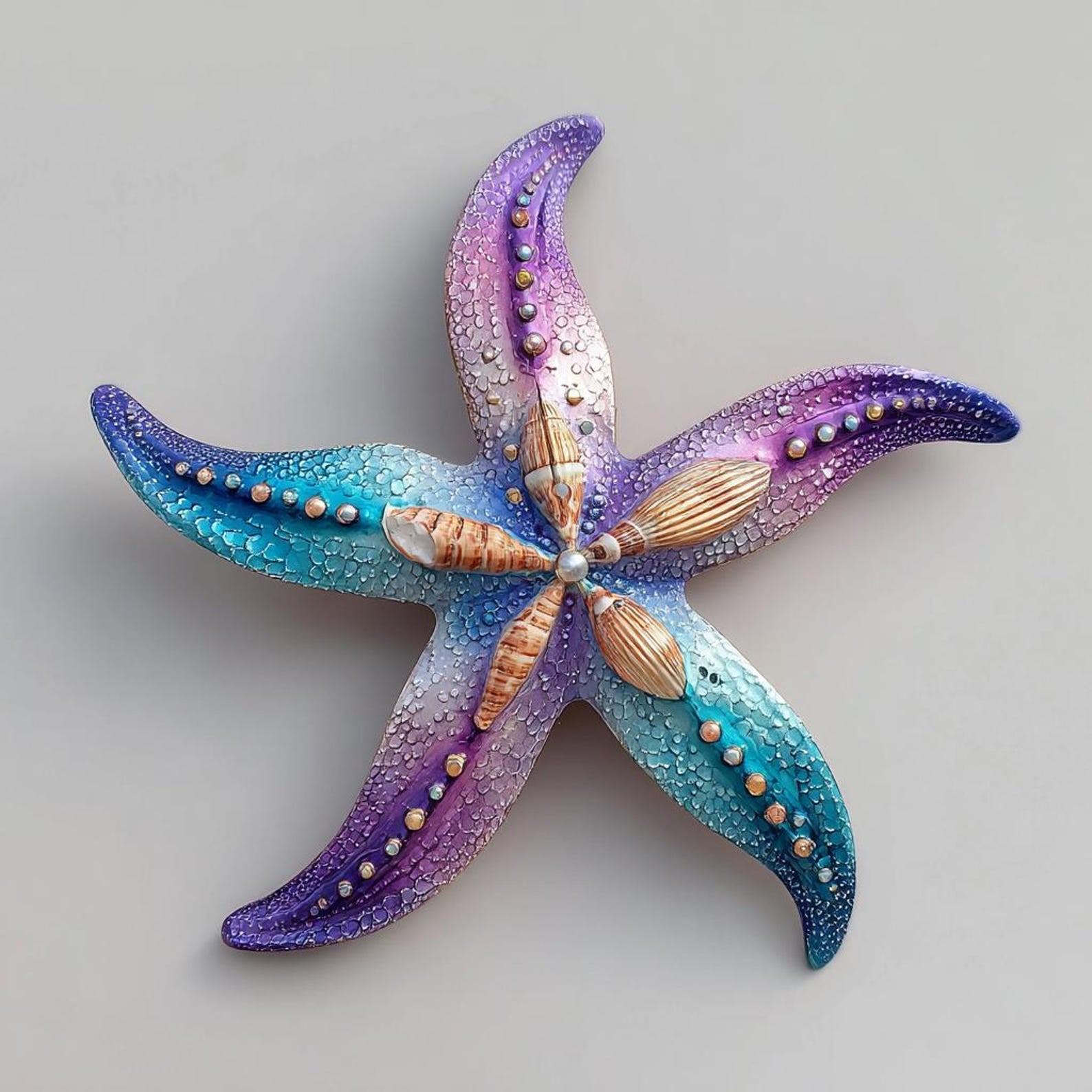 Purple Blue Starfish Metal Wall Art – 2D UV Printed Aluminum Coastal Decor