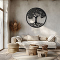 Black Round Tree of Life Metal Wall Art – 2D UV Printed Aluminum Nature Decor
