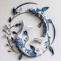 Blue White Koi Fish Metal Wall Art – 2D UV Printed Aluminum Zen Decor
