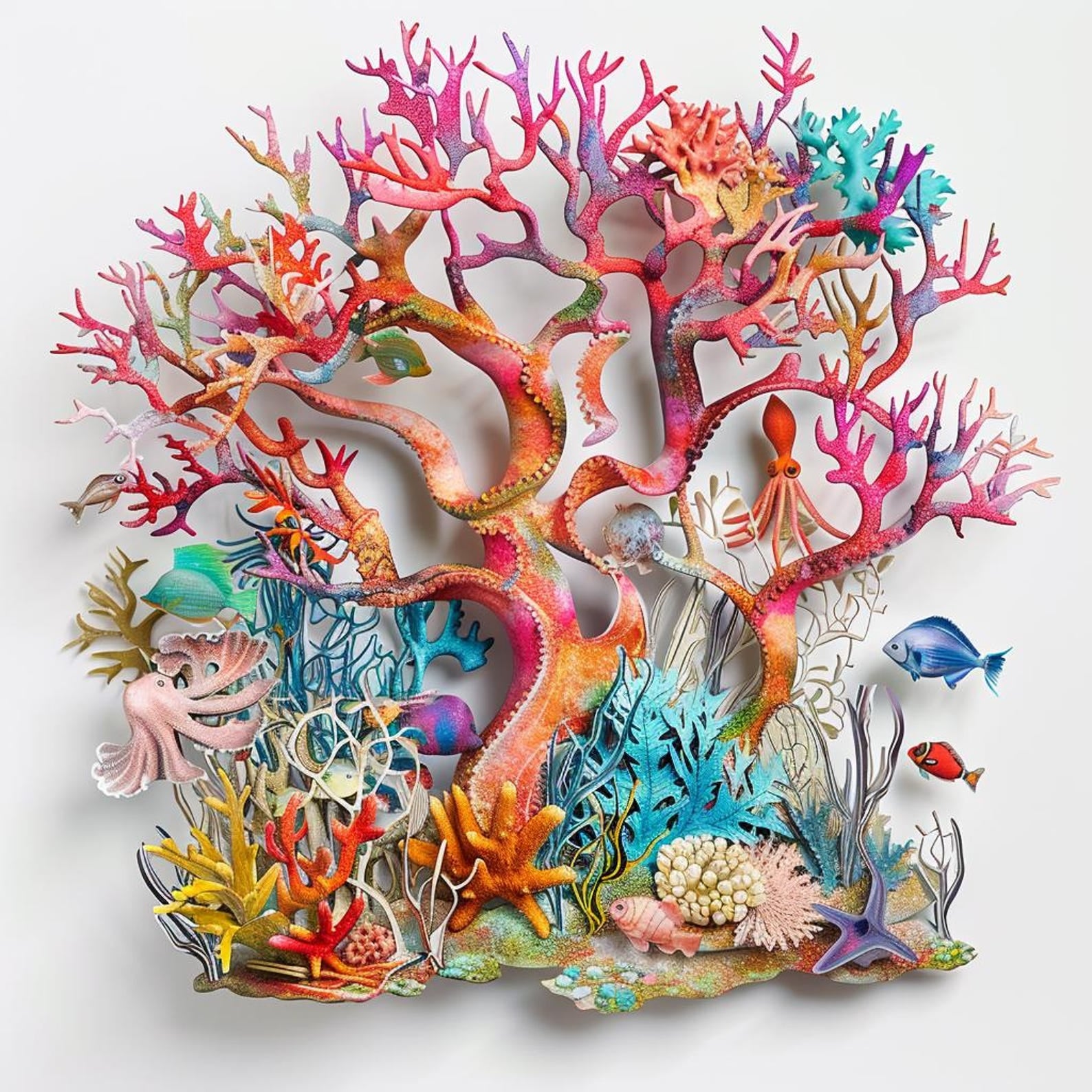 Colorful Coral Reef Metal Wall Art – 2D UV Printed Aluminum Ocean Marine Life Decor