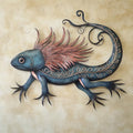 Blue Pink Axolotl Metal Wall Art – 2D UV Printed Aluminum Amphibian Decor