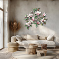 Pink Magnolia Blossom Branch Metal Wall Art – 2D UV Printed Aluminum Floral Botanical Decor