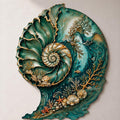 Teal Nautilus Seashell Metal Wall Art – 2D UV Printed Aluminum Coastal Ocean Decor