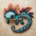 Turquoise Orange Axolotl Metal Wall Art – 2D UV Printed Aluminum Amphibian Decor