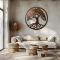 Bronze Round Tree of Life Metal Wall Art – 2D UV Printed Aluminum Nature Decor