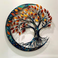 Tree of Life Galaxy Circle Metal Wall Art – 2D UV Printed Aluminum Autumn Decor