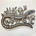 Blue Tongue Skink Metal Wall Art – 2D UV Printed Aluminum Botanical Reptile Decor
