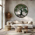 Green Round Tree of Life Metal Wall Art – 2D UV Printed Aluminum Nature Decor