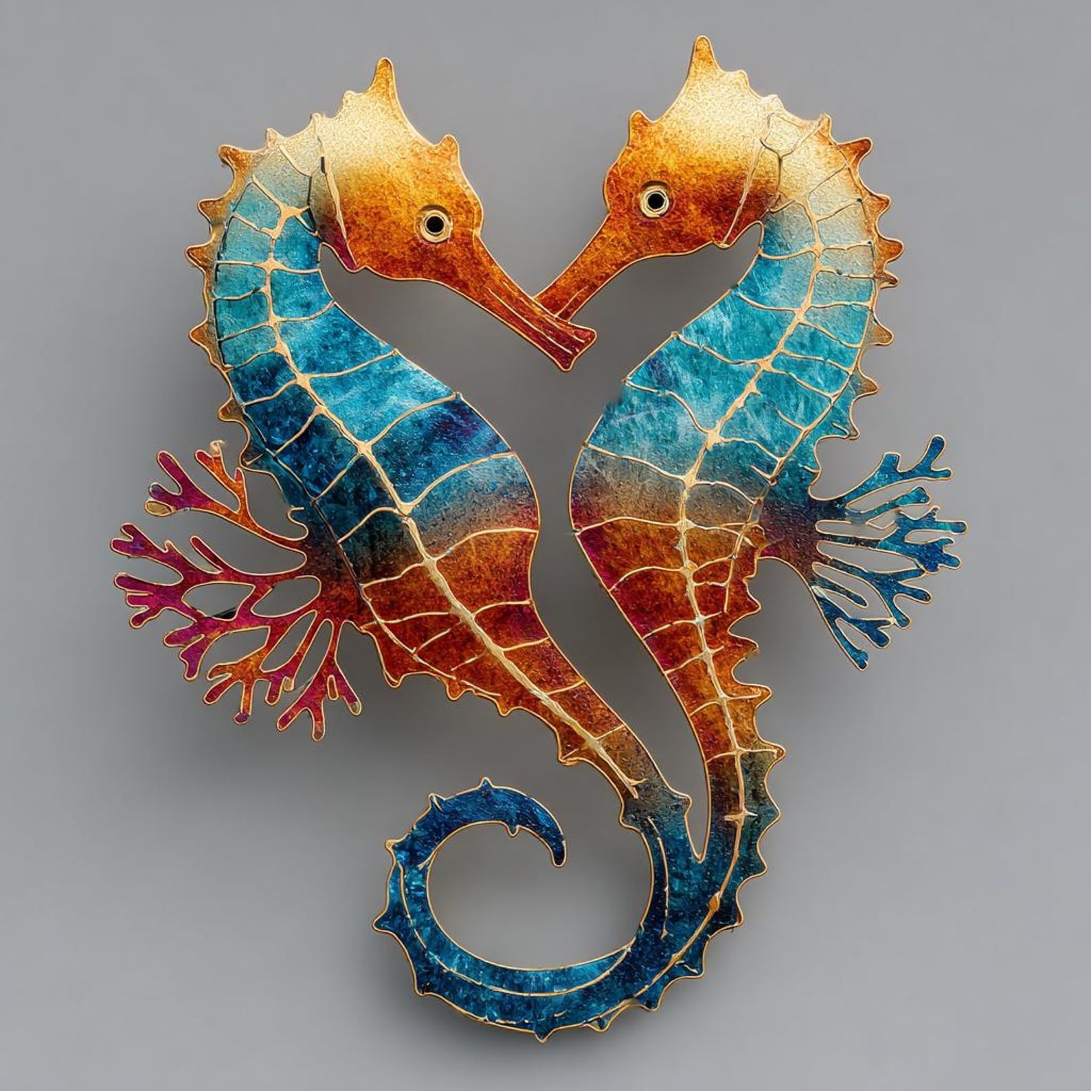 Colorful Seahorse Pair Metal Wall Art – 2D UV Printed Aluminum Coastal Ocean Decor