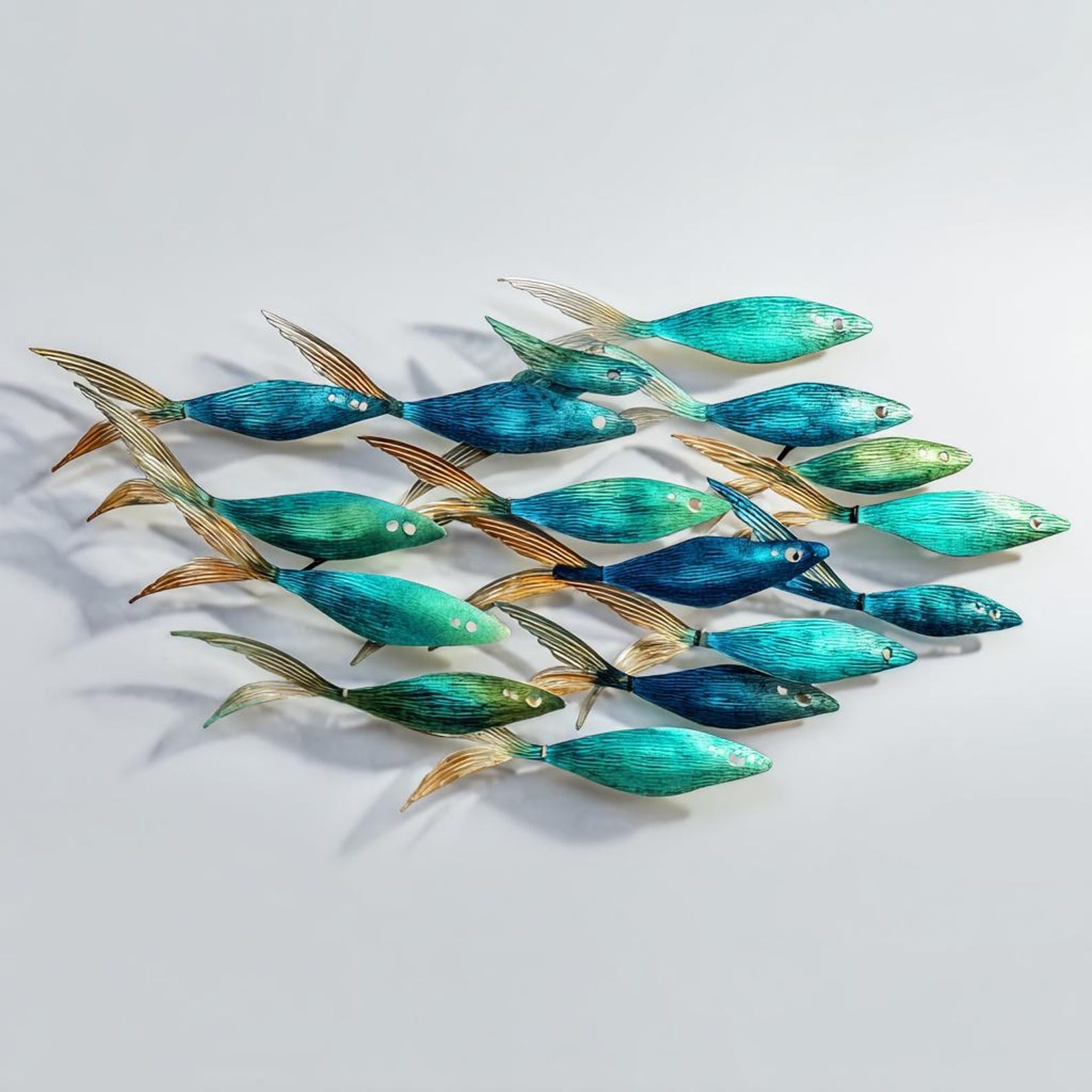 School of Fish Metal Wall Art – 2D UV Printed Aluminum Coastal Ocean Marine Decor