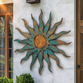 Turquoise Flame Sun Metal Wall Art – 2D UV Printed Aluminum Patio Decor