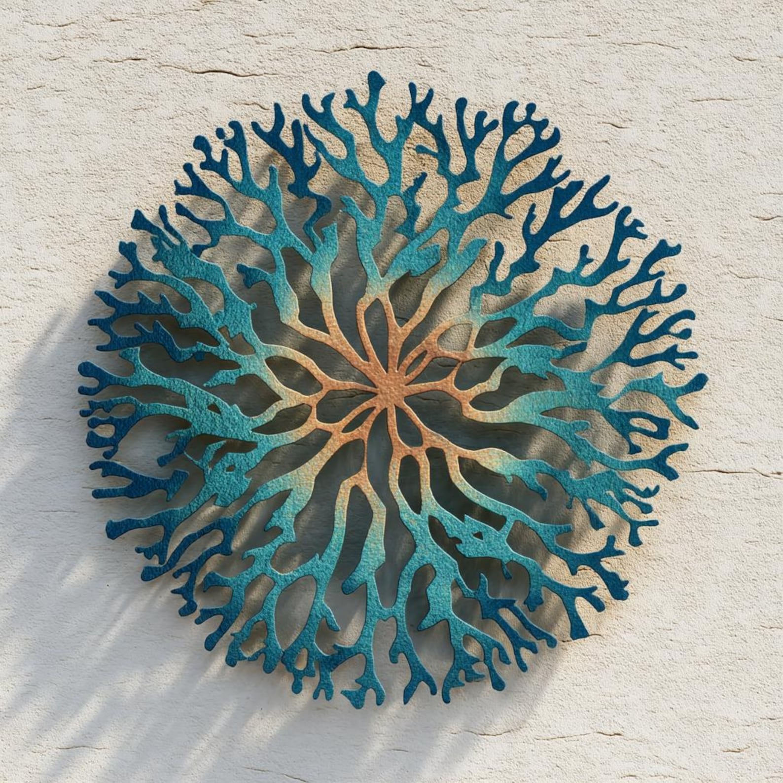 Round Turquoise Coral Reef Metal Wall Art – 2D UV Printed Aluminum Coastal Decor