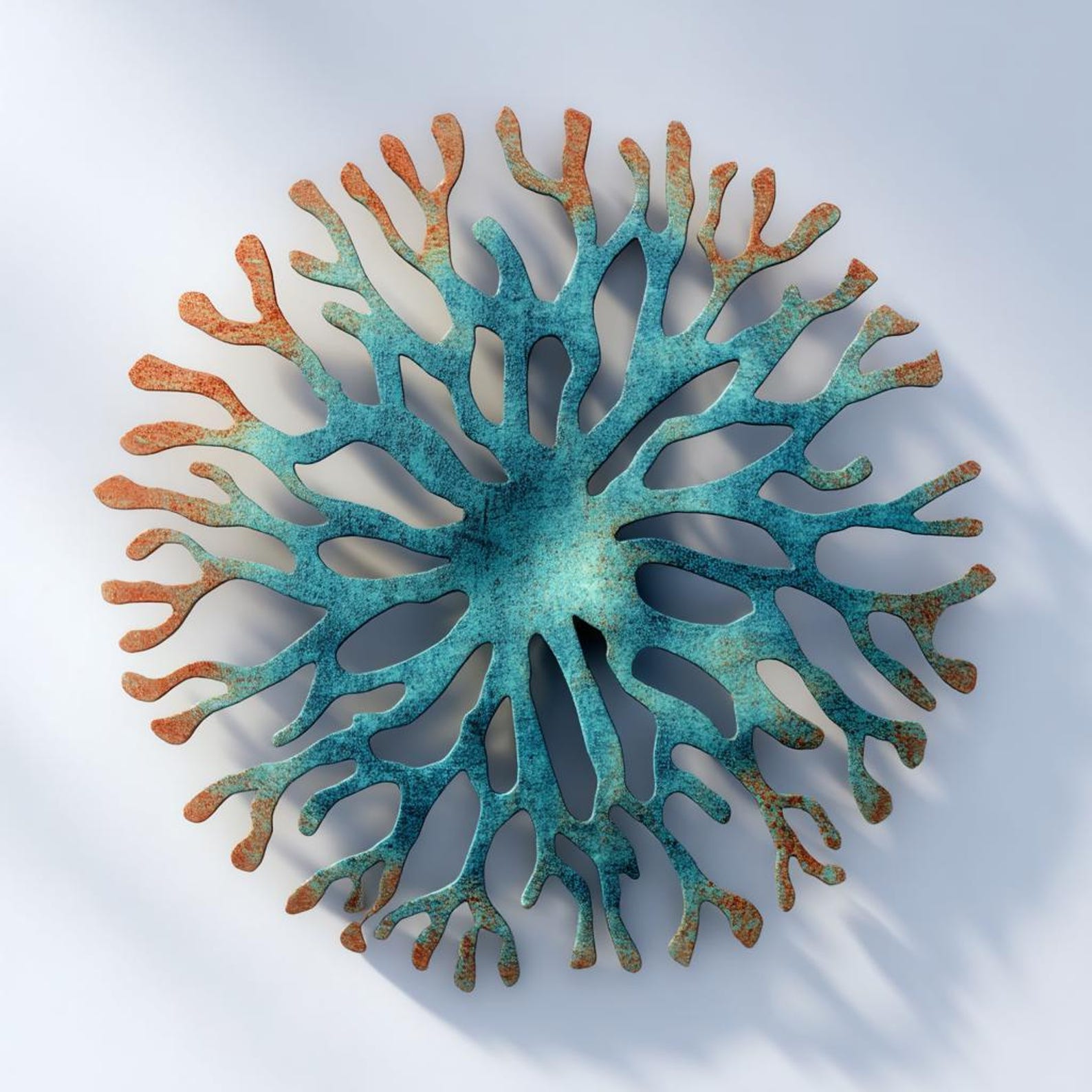 Turquoise Orange Coral Reef Metal Wall Art – 2D UV Printed Aluminum Coastal Decor