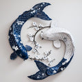 Blue White Koi Fish Metal Wall Art – 2D UV Printed Aluminum Asian Decor