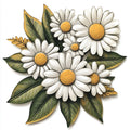 White Daisy Floral Bouquet Metal Wall Art – 2D UV Printed Aluminum Garden Decor