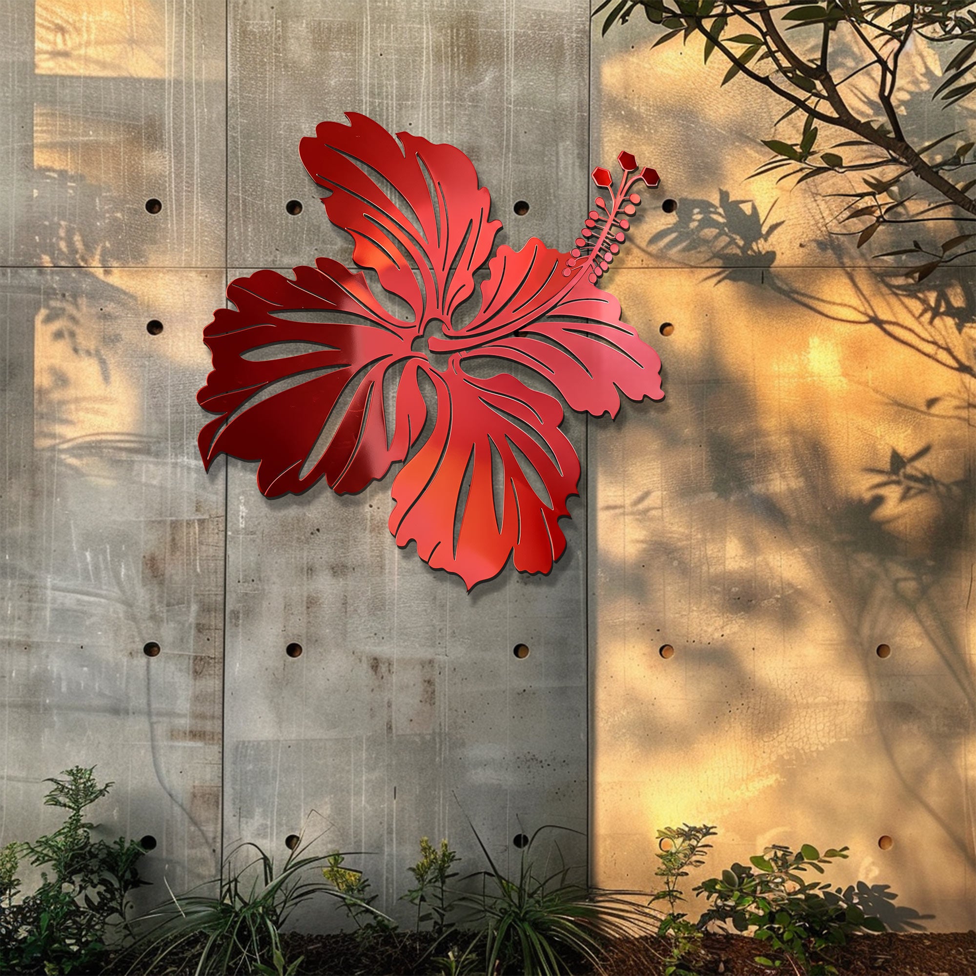 Hibiscus Flower Wall Art – Tropical Coastal 2D UV Printed Aluminum Metal Decor