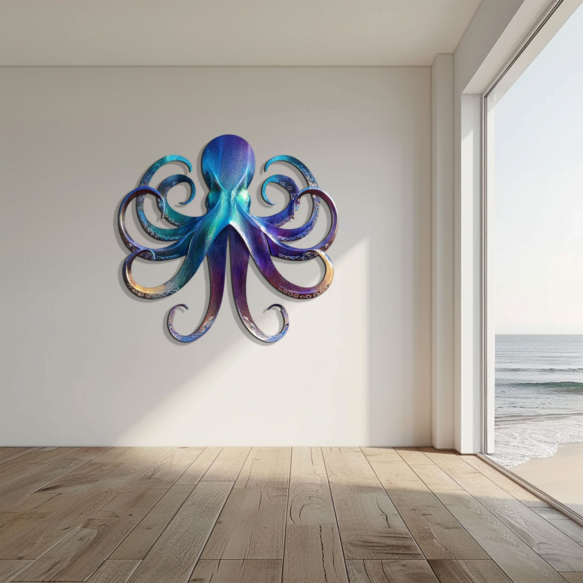 Colorful Octopus Metal Wall Art – 2D UV Printed Aluminum Coastal Decor