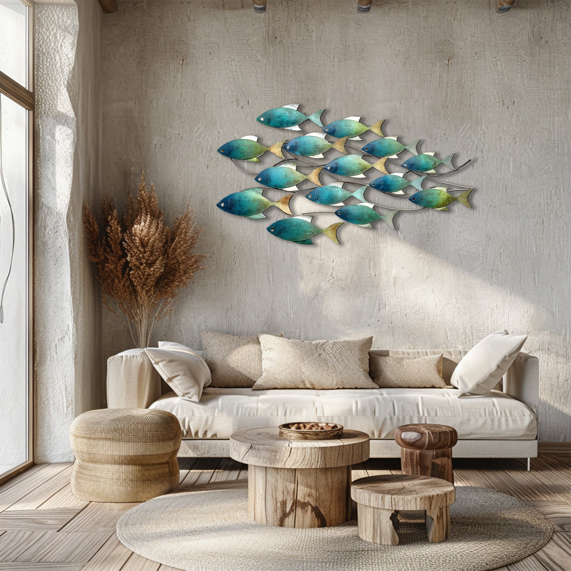 School of Fish Metal Wall Art – 2D UV Printed Aluminum Coastal Ocean Decor