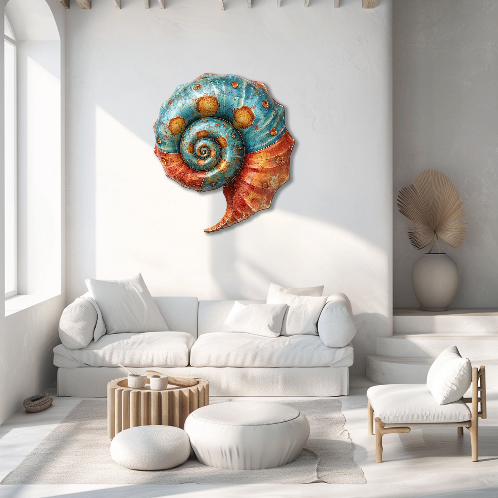 Colorful Spiral Seashell Metal Wall Art – 2D UV Printed Aluminum Coastal Ocean Decor
