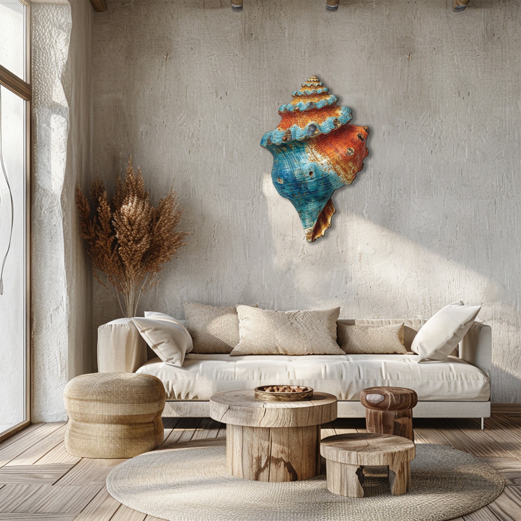 Colorful Conch Shell Metal Wall Art – 2D UV Printed Aluminum Coastal Seashell Decor